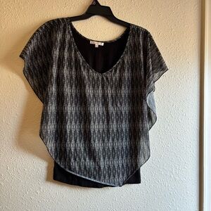 G Collection Black Patterned Layered Blouse